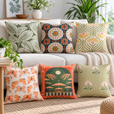 Teal Folk Floral Medallion Printed Cushion Covers (Pack of 6)