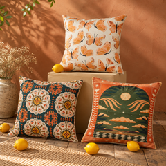 Teal Folk Floral Medallion Printed Cushion Covers (Pack of 3)