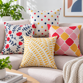 Mid-Century Floral Mixed Pattern Printed Cushion Cover Pack of 4