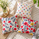 Mid-Century Floral Mixed Pattern Printed Cushion Covers (Pack of 3)