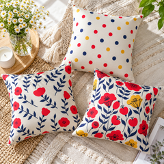 Mid-Century Floral Mixed Pattern Printed Cushion Covers (Pack of 3)