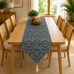Midnight Blue Regency Table Runner In Matelassé Fabric 005