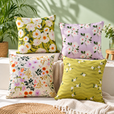 Olive Wavy Floral Pattern Printed Cushion Cover Pack of 4