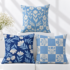 Blue Daisy Floral Printed Cushion Covers Pack of 3