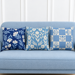 Blue Daisy Floral Printed Cushion Covers Pack of 3