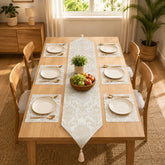 Misty Blue Heritage Table Runner With Mats In Damask Fabric 002