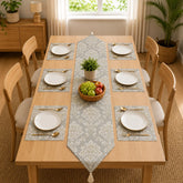 Imperial Sage Brocade Table Runner With Mats In Damask Fabric 008