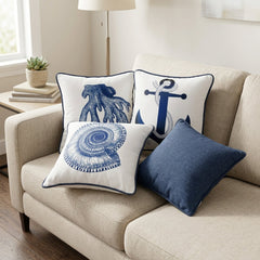 Oceanic Charm Printed Cushion Covers - (Pack of 4) For Living Room, Bed Room, Home Decor