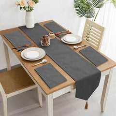 Grey Velvet Table Runner with Mats