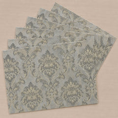 Serene Botanical Table Runner With Mats In Damask Fabric 004