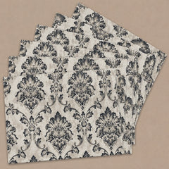 Indigo Charcoal Bloom Table Runner With Mats In Damask Fabric 009
