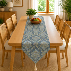 The Blue Versailles Table Runner In Matelassé Fabric 0011