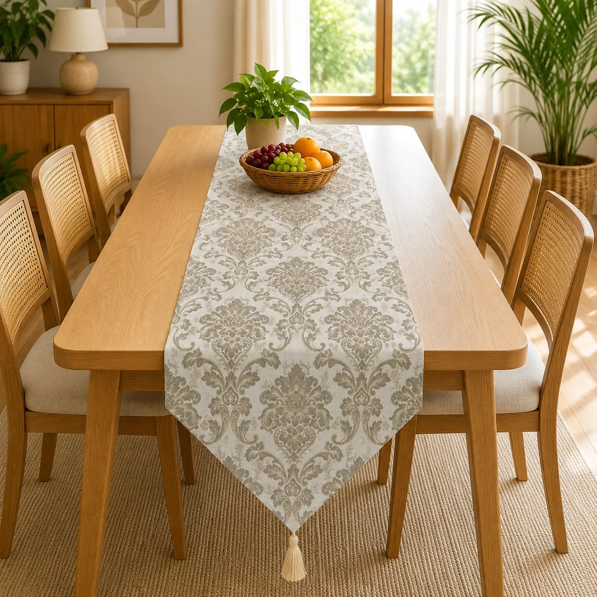 Ivory Regal Table Runner In Matelassé Fabric 001
