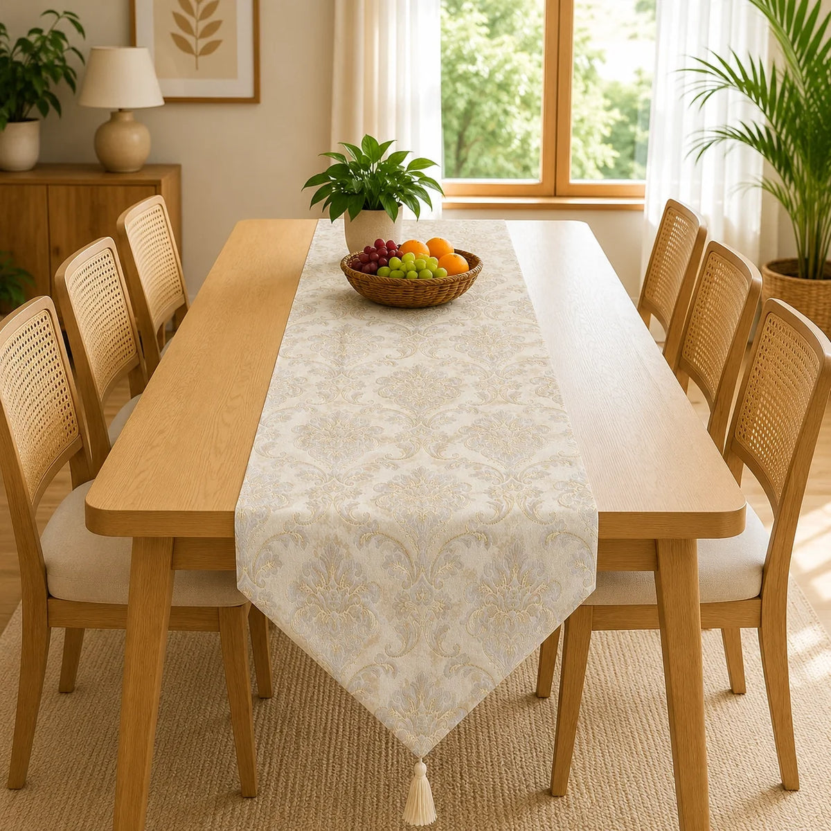 Misty Blue Heritage Table Runner In Matelassé Fabric 002