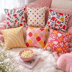 Mid-Century Floral Mixed Pattern Printed Cushion Covers (Pack of 6)