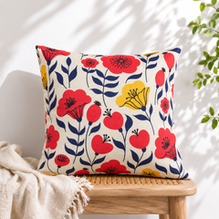 Mid-Century Floral Mixed Pattern Printed Cushion Cover Pack of 2