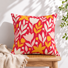 Mid-Century Floral Mixed Pattern Printed Cushion Cover Pack of 2