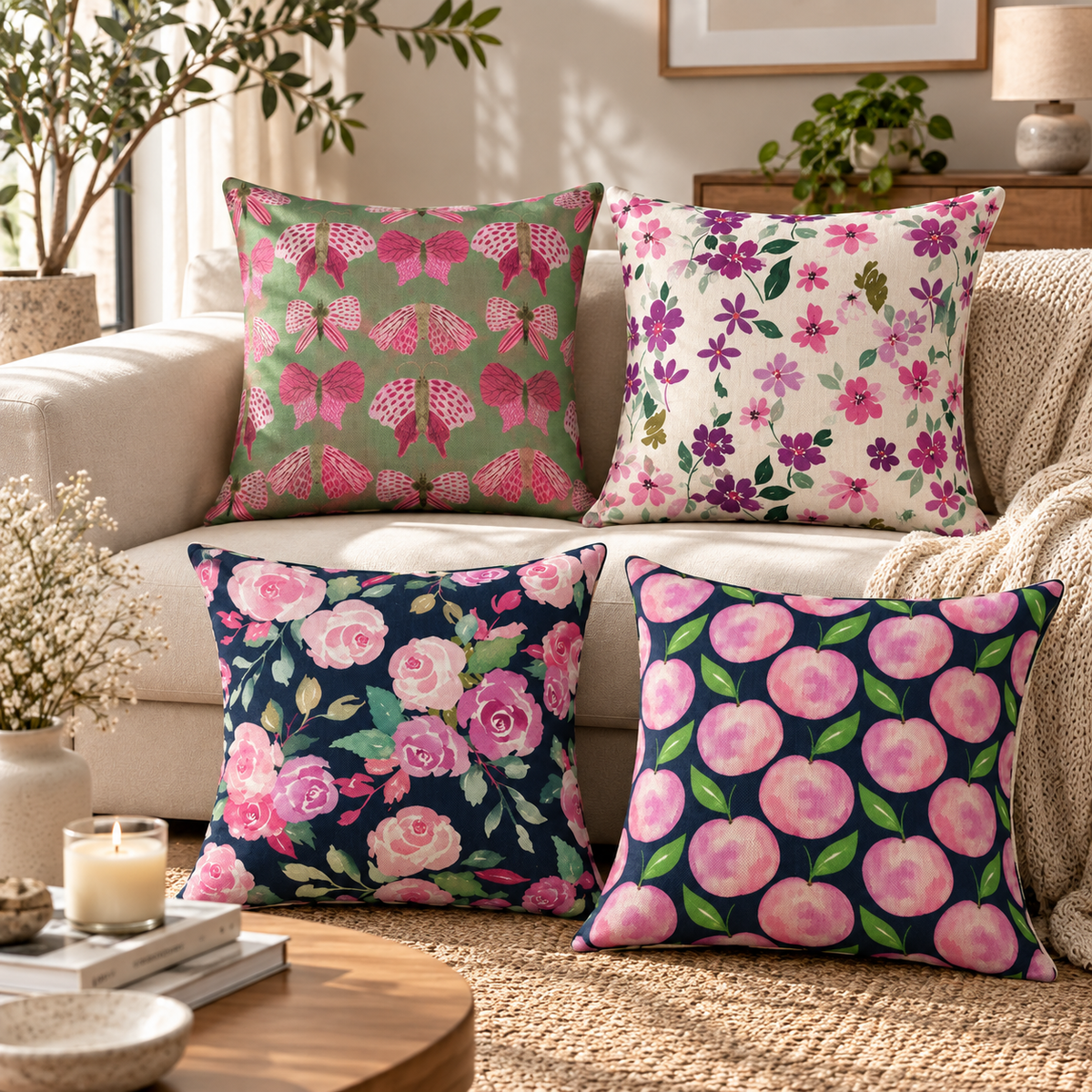 Violet Reverie Printed Cushion Cover Pack of 4
