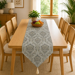 Serene Botanical Table Runner In Matelassé Fabric 004