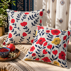 Mid-Century Floral Mixed Pattern Printed Cushion Cover Pack of 2