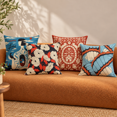 Terracotta Quatrefoil Floral Printed Cushion Covers (Pack of 4)