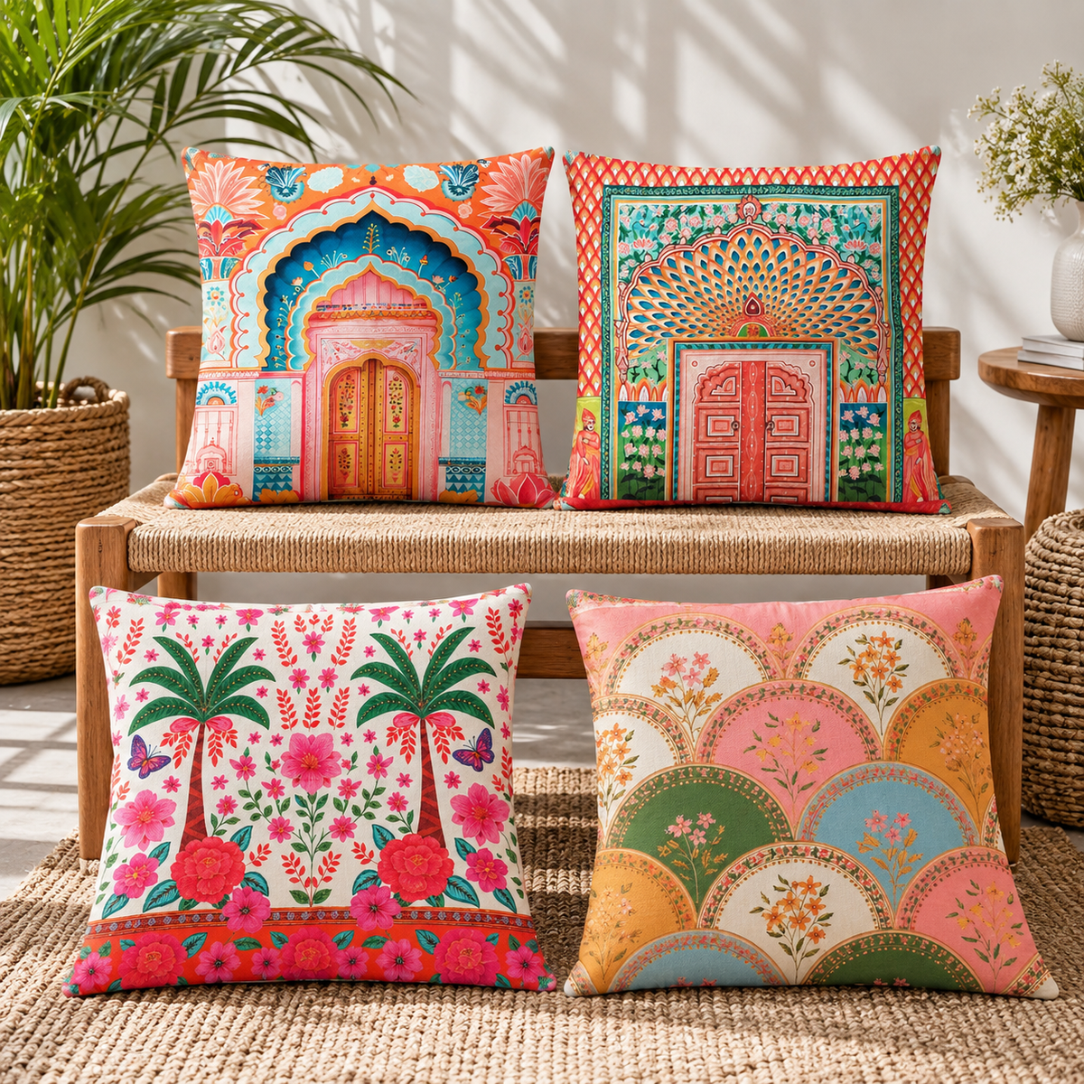 Palace of Peacocks Printed Cushion Cover Pack of 4