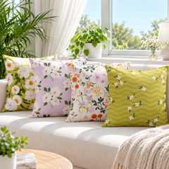 Olive Wavy Floral Pattern Printed Cushion Cover Pack of 4