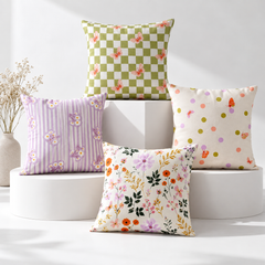 Olive Wavy Floral Pattern Printed Cushion Cover Pack of 4