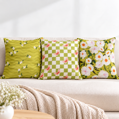 Olive Wavy Floral Pattern Printed Cushion Covers (Pack of 3)