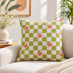 Olive Wavy Floral Pattern Printed Cushion Cover Pack of 4
