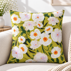 Olive Wavy Floral Pattern Printed Cushion Covers (Pack of 3)