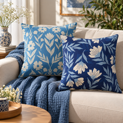 Blue Daisy Floral Printed Cushion Covers Pack of 2
