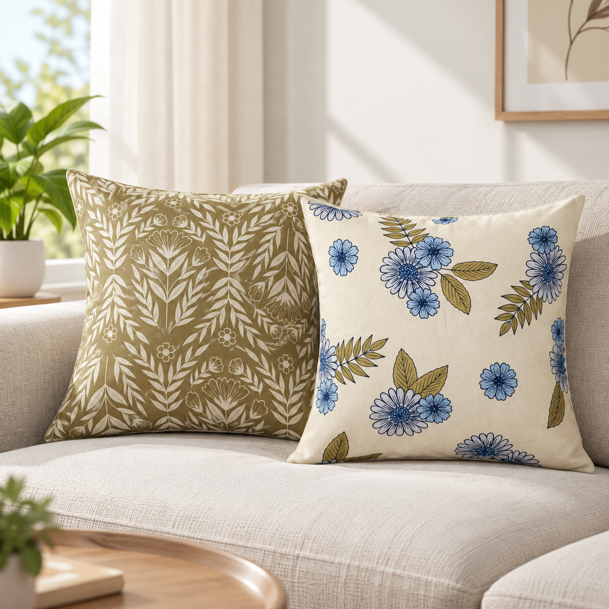 Olive Leaves Pattern Printed Cushion Cover Pack of 2