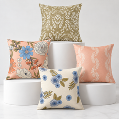 Olive Leaves Pattern Printed Cushion Cover Pack of 4