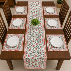 Scarlet Blossom Table Runner with 6 mats