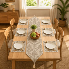 Regency Weave Table Runner With Mats In Damask Fabric 003