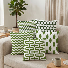 Chevron & Dot Green Printed Cushion Covers - (Pack of 5) For Living Room, Bed Room, Home Decor
