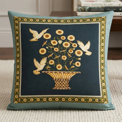 French White Birds and Flowers Cushion Cover Pack of 4