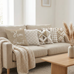 Beige Elegance Printed Cushion Covers - (Pack of 6) For Living Room, Bed Room, Home Decor