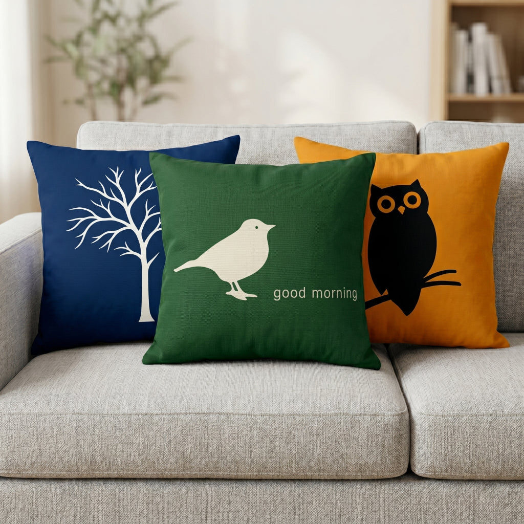 Whimsy Woods Nature Printed Cushion Covers - (Pack of 3)