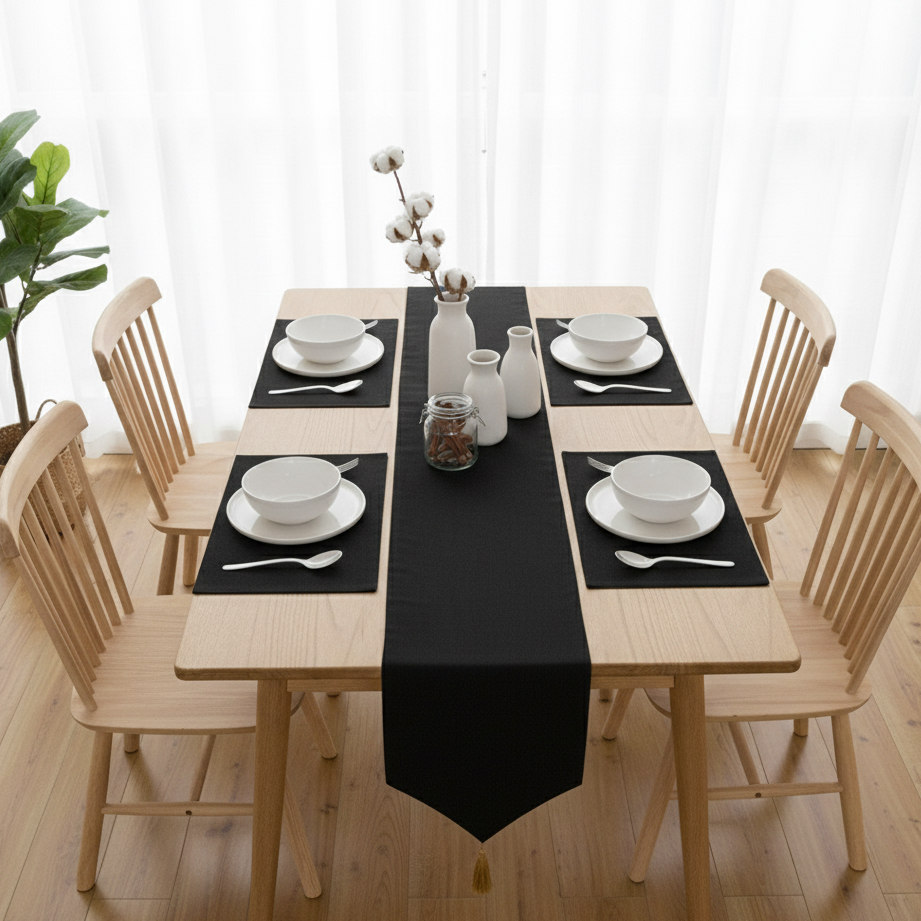Black Velvet Table Runner with Mats