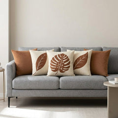 Terracotta Leaf Luxe Printed Cushion Covers - (Pack of 5) For Living Room, Bed Room, Home Decor