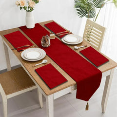Red Velvet Table Runner with Mats